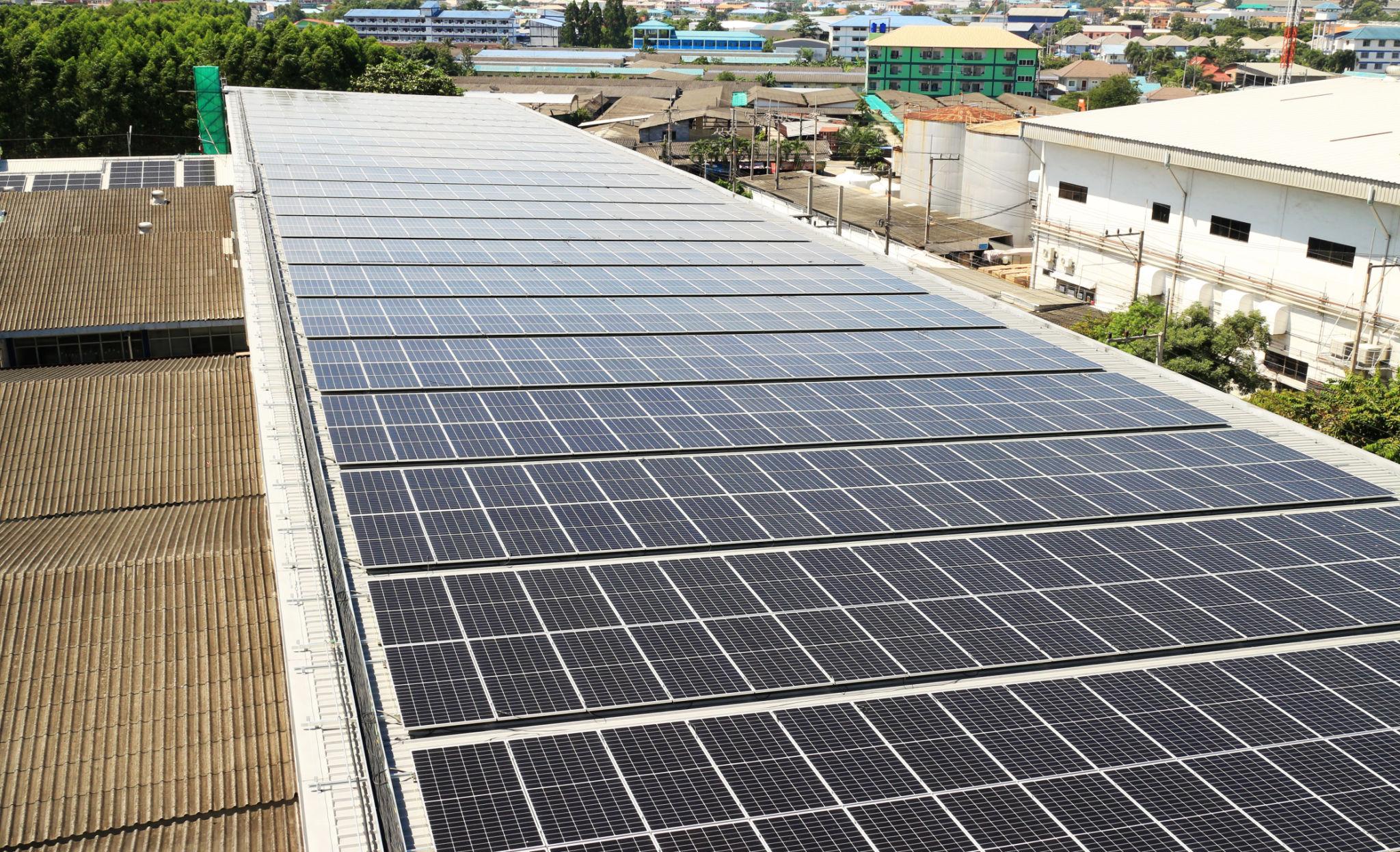 Solar Rooftop System on Large Long Roof under Construction